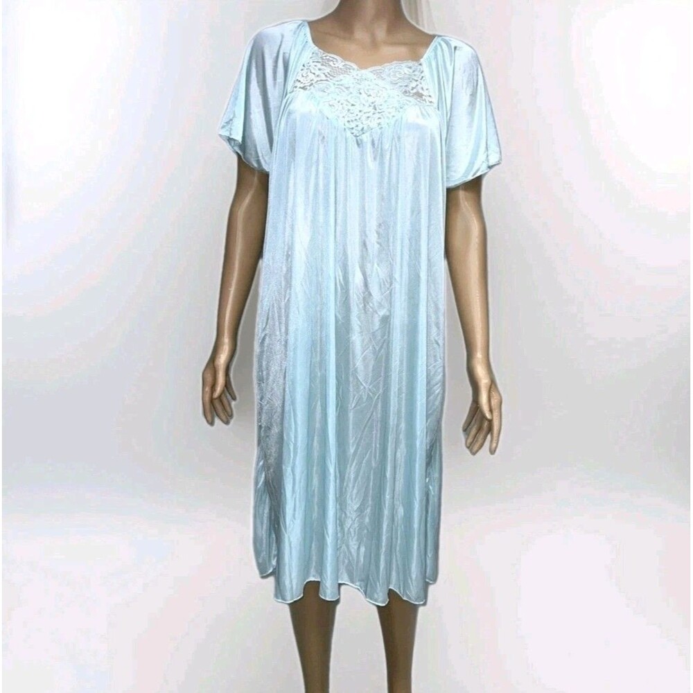 Cozee Corner Womens 2X Relaxed Silky Midi Stretch VTG Nightgown Semi Transparent